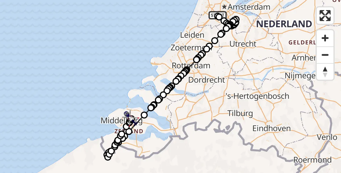 Vluchtroute Politiehelikopter Amsterdam Vliegveld Schiphol - Vliegveld Midden-Zeeland, 30 augustus 2026, 10:55