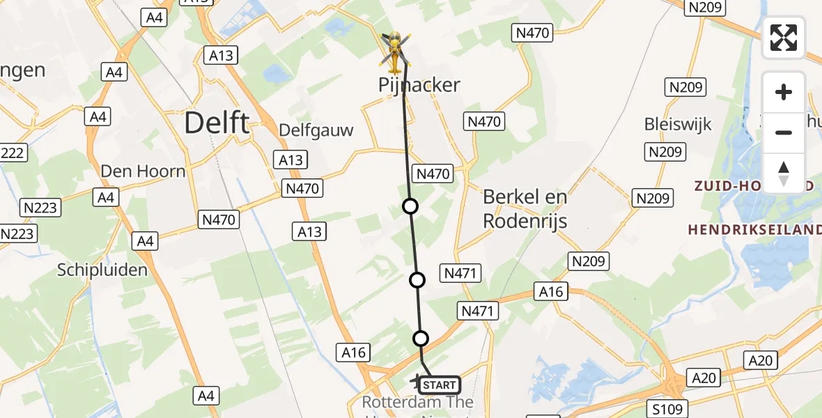 Vluchtroute Traumahelikopter Rotterdam The Hague Airport - Pijnacker, 30 augustus 2026, 11:27