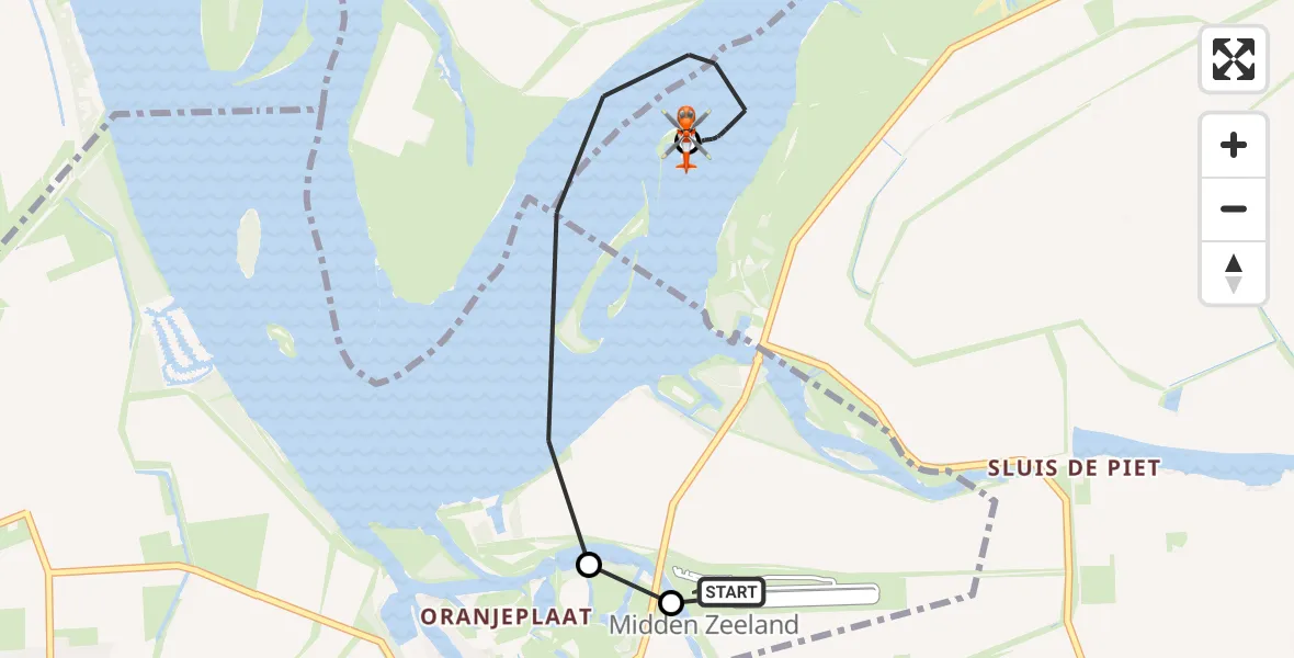 Vluchtroute Kustwachthelikopter Vliegveld Midden-Zeeland - Wolphaartsdijk, 30 augustus 2026, 13:14