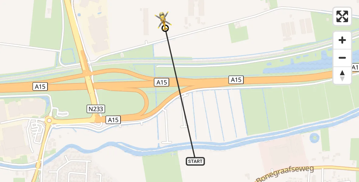 Vluchtroute Traumahelikopter Ochten - Kesteren, 30 augustus 2026, 13:47