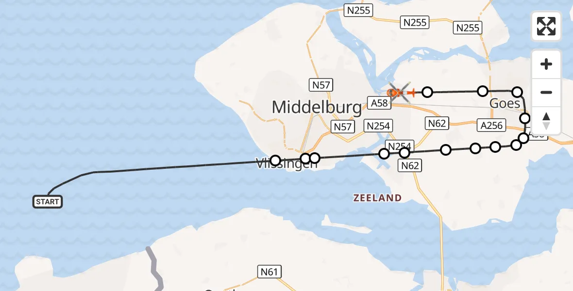 Vluchtroute Kustwachthelikopter Noordzee - Vliegveld Midden-Zeeland, 30 augustus 2026, 14:19