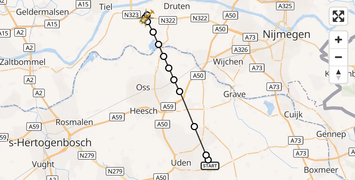 Vluchtroute Traumahelikopter Vliegbasis Volkel - Boven-Leeuwen, 30 augustus 2026, 15:15