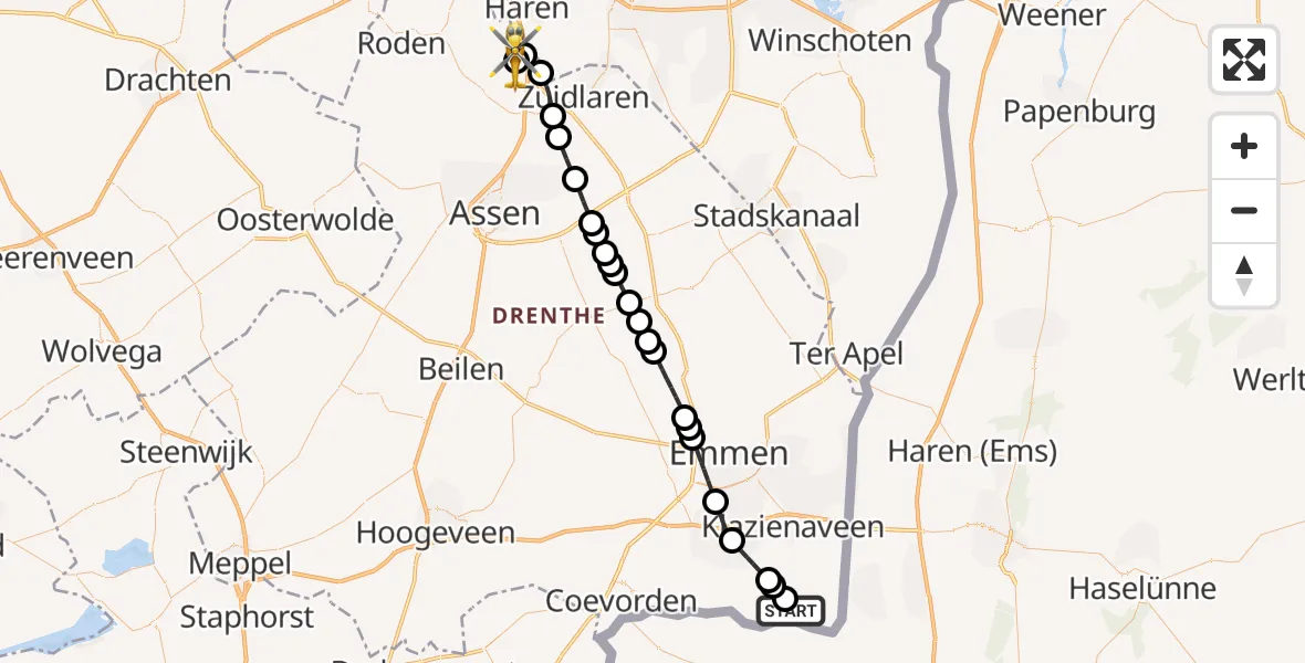 Vluchtroute Traumahelikopter Nieuw-Schoonebeek - Groningen Airport Eelde, 30 augustus 2026, 15:57