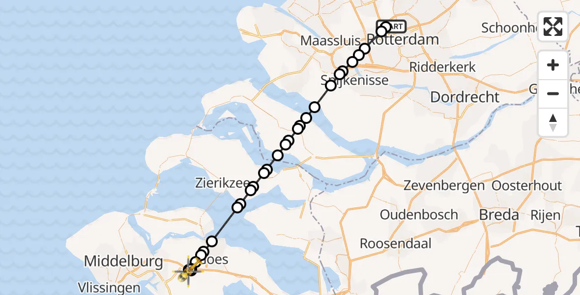 Vluchtroute Traumahelikopter Rotterdam The Hague Airport - 's-Heer Abtskerke, 30 augustus 2026, 16:00