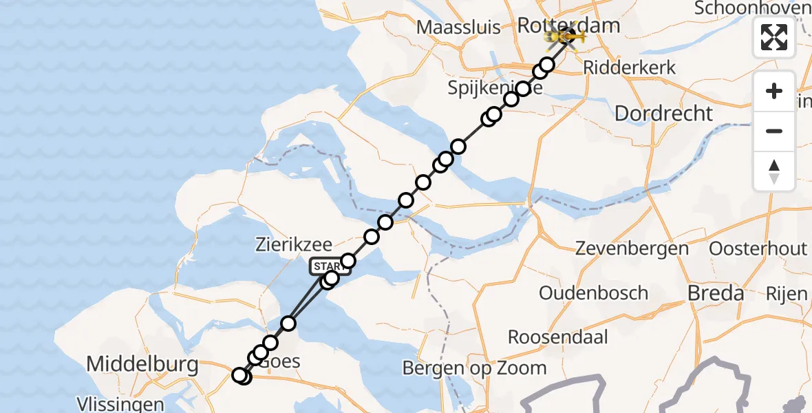 Vluchtroute Traumahelikopter Ouwerkerk - Erasmus MC, 30 augustus 2026, 16:35