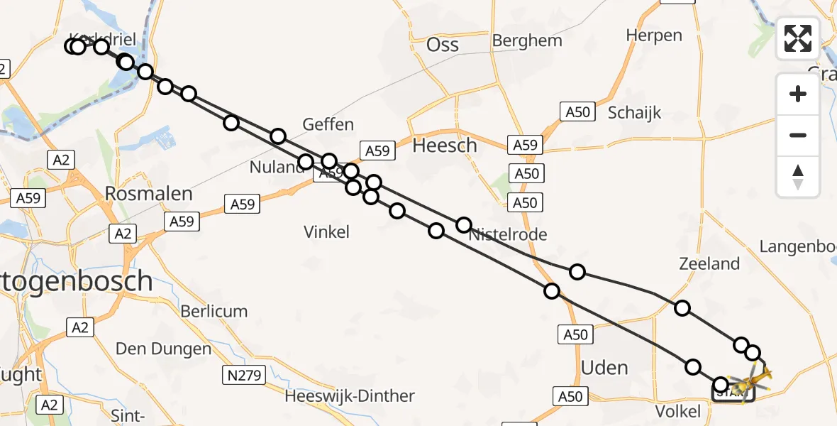 Vluchtroute Traumahelikopter Vliegbasis Volkel - Vliegbasis Volkel, 30 augustus 2026, 16:44