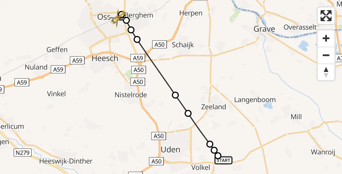 Vluchtroute Traumahelikopter Vliegbasis Volkel - Oss, 30 augustus 2026, 17:16