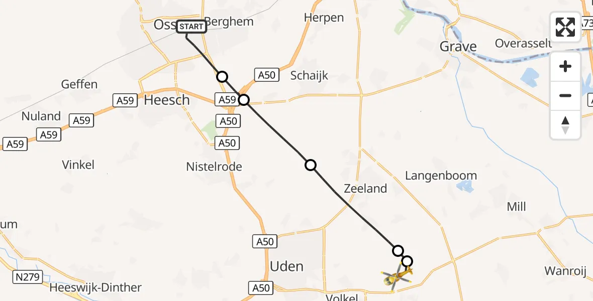 Vluchtroute Traumahelikopter Oss - Vliegbasis Volkel, 30 augustus 2026, 17:38