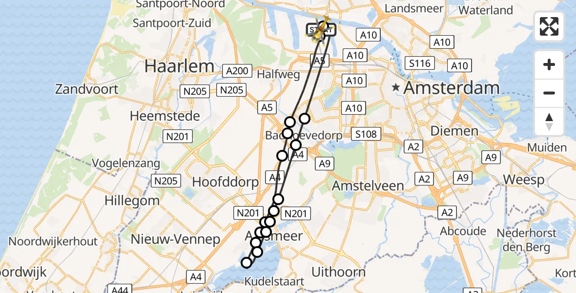 Vluchtroute Traumahelikopter Amsterdam Heliport - Amsterdam Heliport, 30 augustus 2026, 19:20