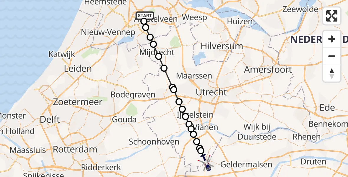 Vluchtroute Politiehelikopter Amsterdam Vliegveld Schiphol - Asperen, 30 augustus 2026, 21:15