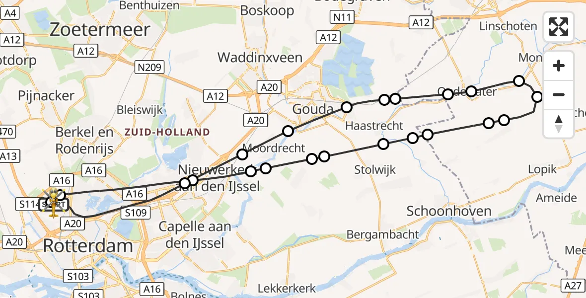 Vluchtroute Traumahelikopter Rotterdam The Hague Airport - Rotterdam The Hague Airport, 30 augustus 2026, 21:35