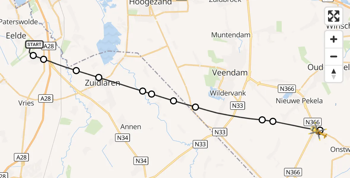 Vluchtroute Traumahelikopter Groningen Airport Eelde - Alteveer, 31 augustus 2026, 00:40