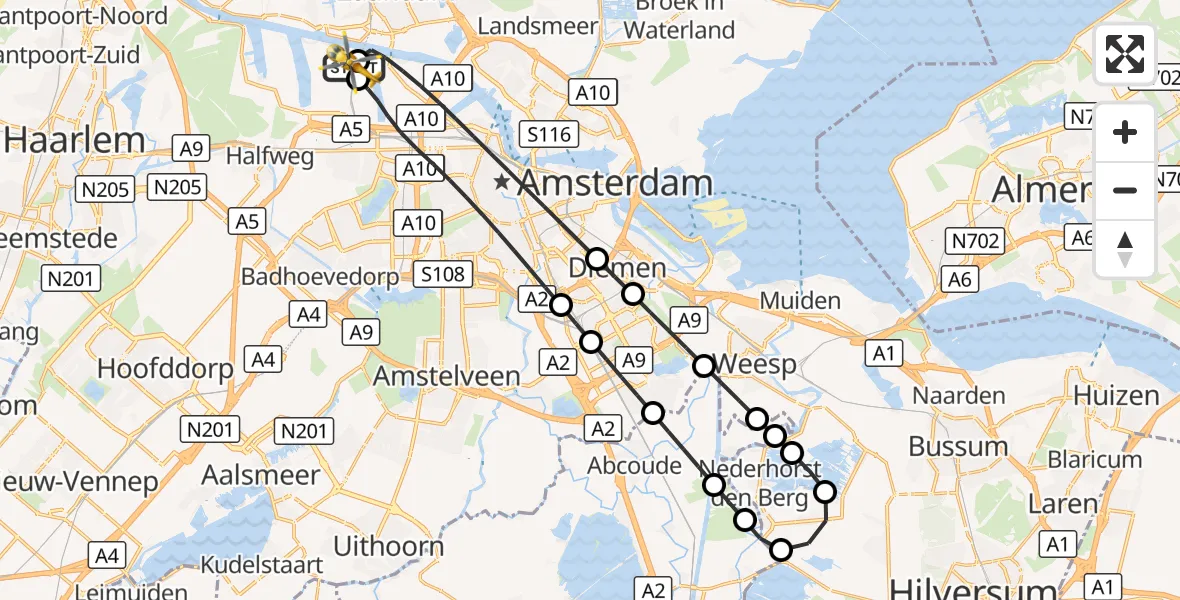 Vluchtroute Traumahelikopter Amsterdam Heliport - Amsterdam Heliport, 31 augustus 2026, 04:18