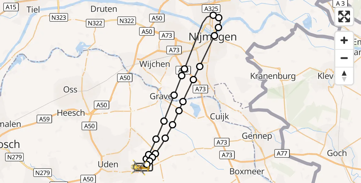 Vluchtroute Traumahelikopter Vliegbasis Volkel - Vliegbasis Volkel, 31 augustus 2026, 05:10