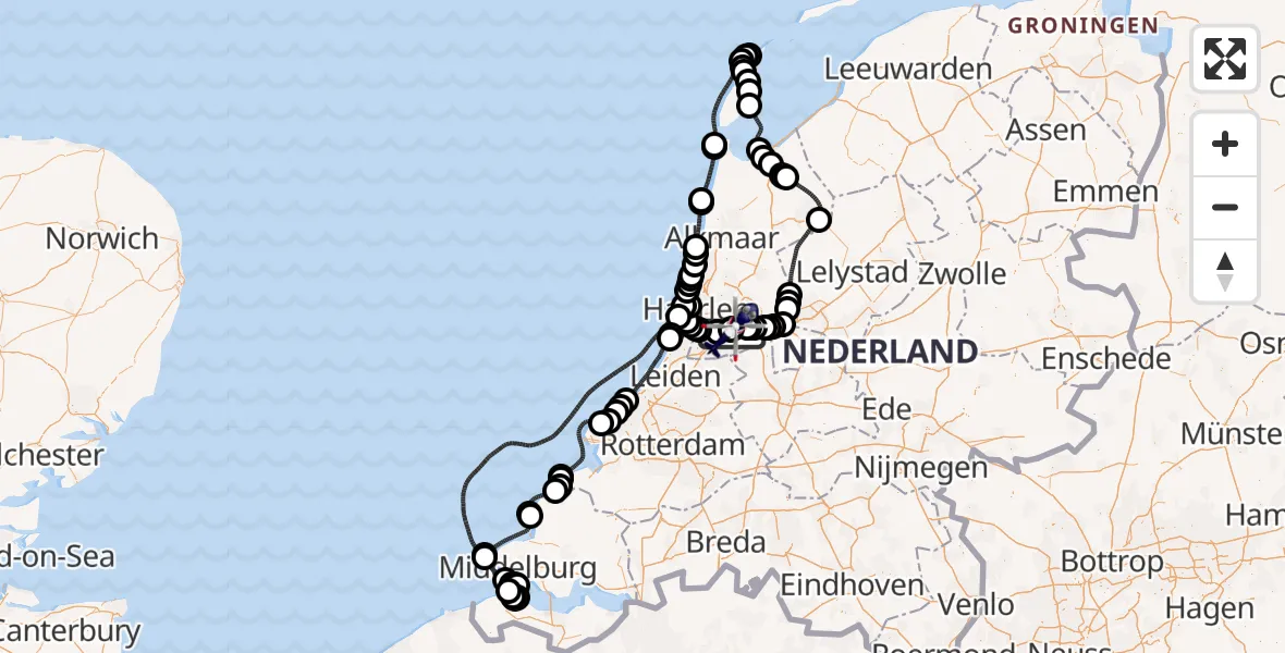Vluchtroute Politiehelikopter Amsterdam Vliegveld Schiphol - Amsterdam Vliegveld Schiphol, 31 augustus 2026, 06:58