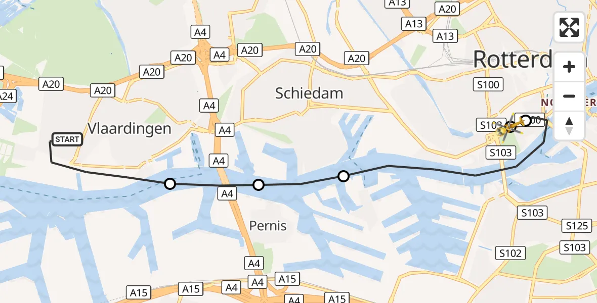 Vluchtroute Traumahelikopter Vlaardingen - Erasmus MC, 31 augustus 2026, 14:27