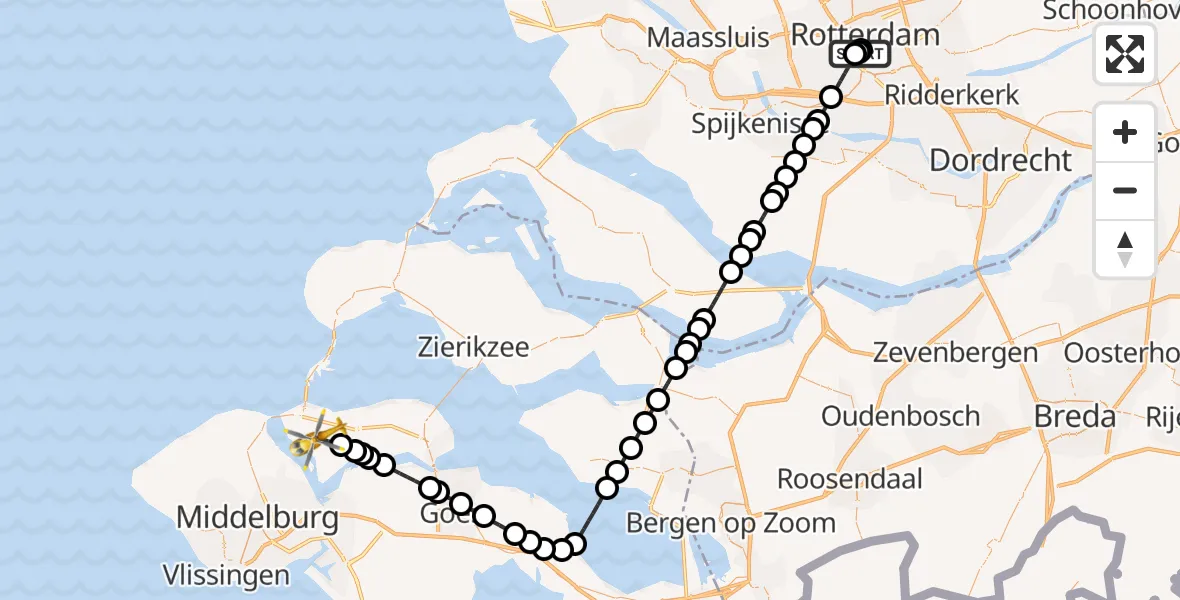 Vluchtroute Traumahelikopter Erasmus MC - Kamperland, 31 augustus 2026, 14:53