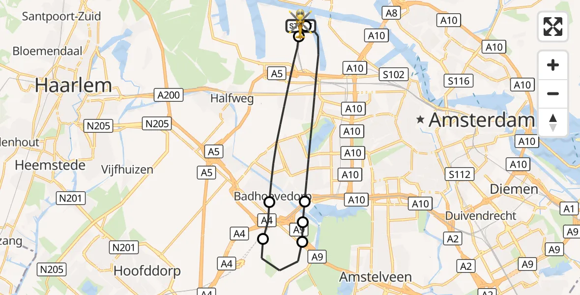 Vluchtroute Traumahelikopter Amsterdam Heliport - Amsterdam Heliport, 31 augustus 2026, 15:09
