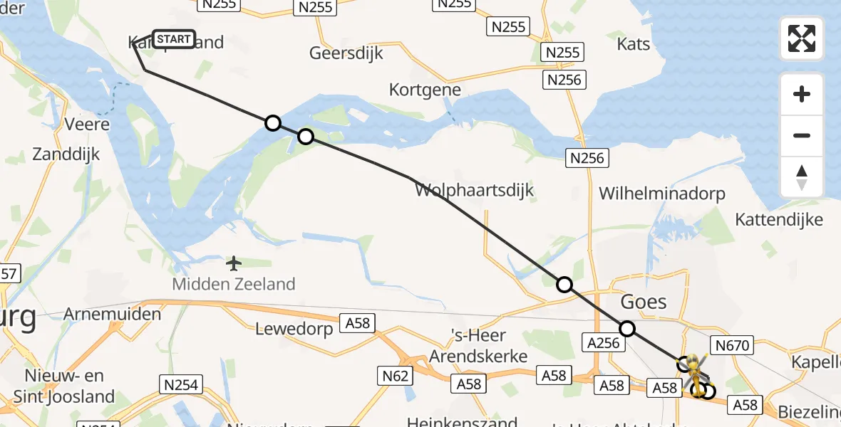 Vluchtroute Traumahelikopter Kamperland - Admiral De Ruyter Hospital Heliport, 31 augustus 2026, 15:54
