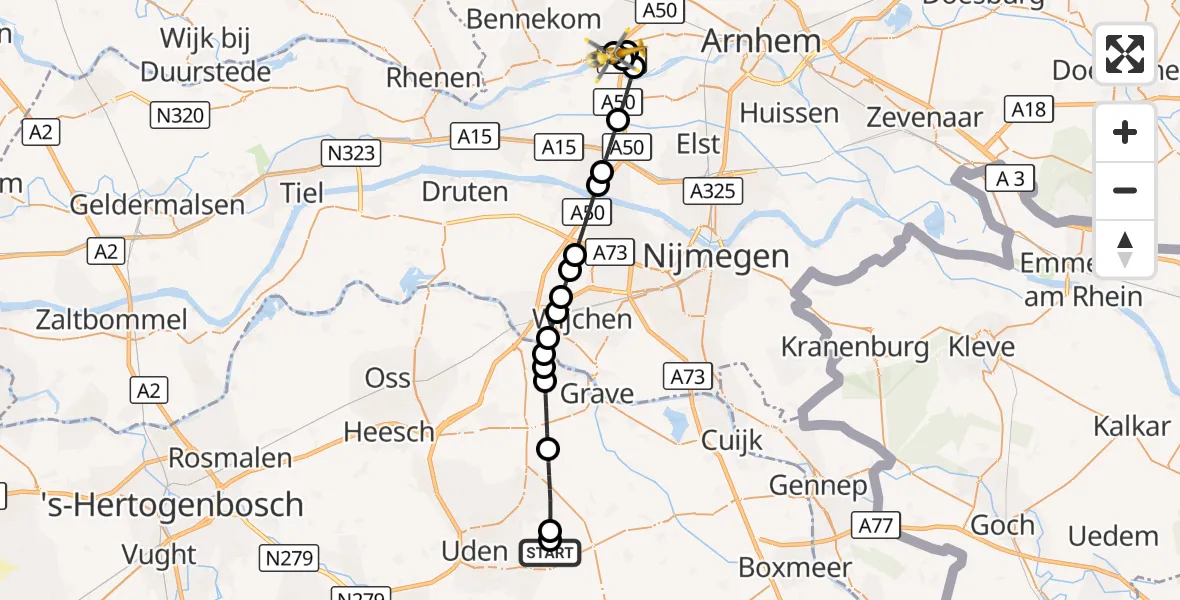 Vluchtroute Traumahelikopter Vliegbasis Volkel - Heelsum, 31 augustus 2026, 16:04