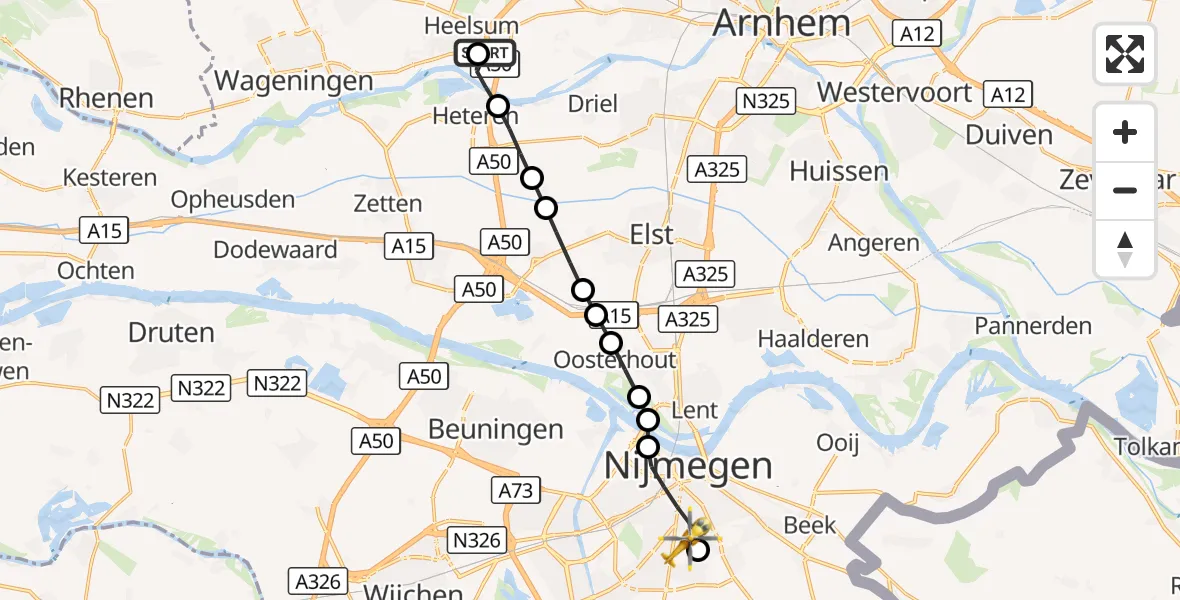 Vluchtroute Traumahelikopter Heelsum - Radboud University Medical Center Heliport, 31 augustus 2026, 16:28