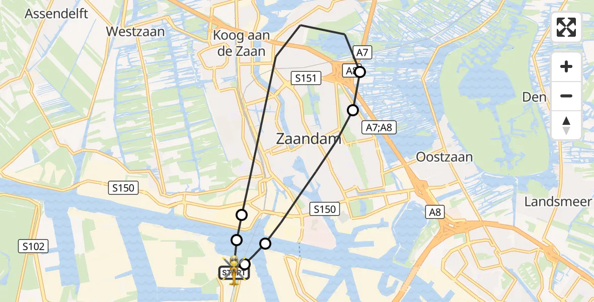 Vluchtroute Traumahelikopter Amsterdam Heliport - Amsterdam Heliport, 31 augustus 2026, 17:53
