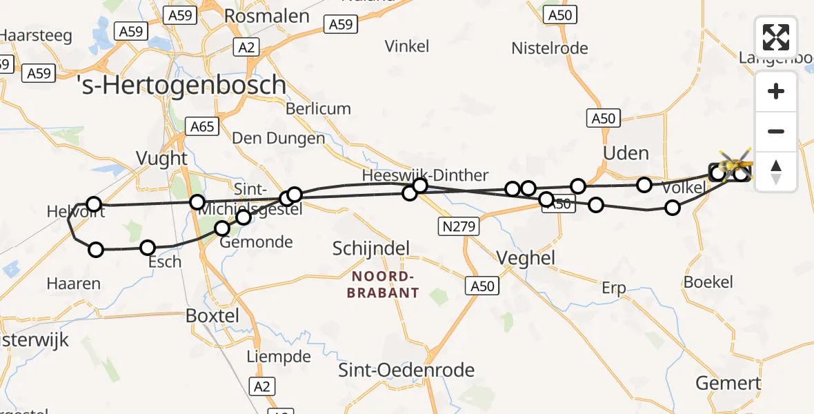 Vluchtroute Traumahelikopter Vliegbasis Volkel - Vliegbasis Volkel, 31 augustus 2026, 20:54