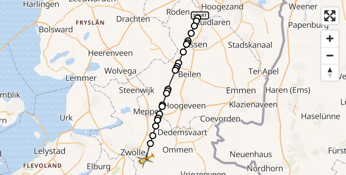 Vluchtroute Traumahelikopter Groningen Airport Eelde - Dalfsen, 31 augustus 2026, 23:47