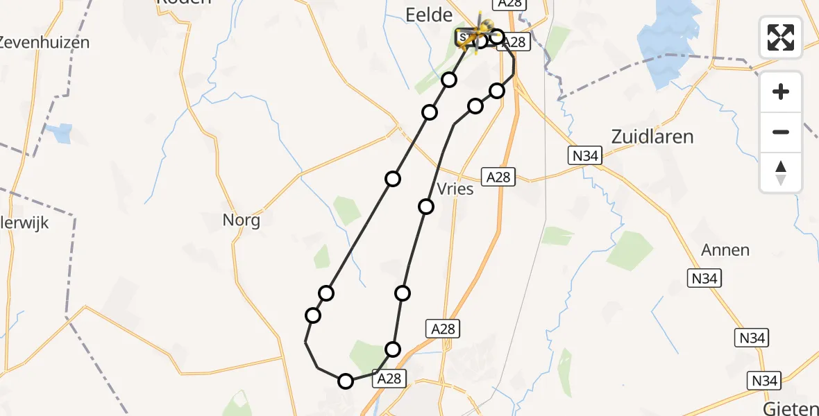 Vluchtroute Traumahelikopter Groningen Airport Eelde - Groningen Airport Eelde, 01 september 2026, 02:11