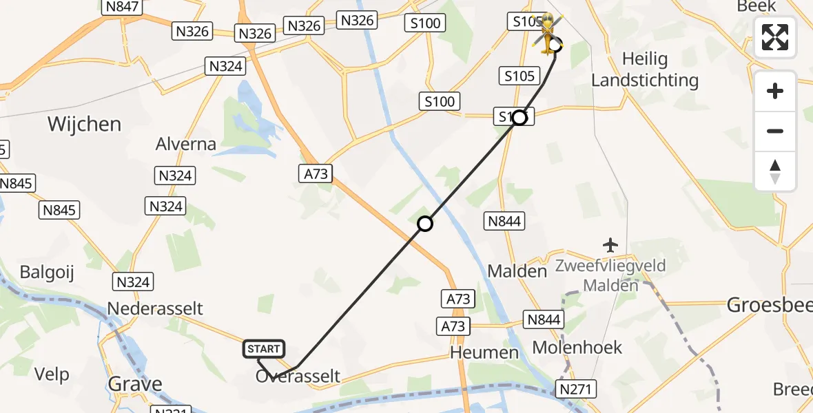 Vluchtroute Traumahelikopter Overasselt - Radboud University Medical Center Heliport, 01 september 2026, 02:50
