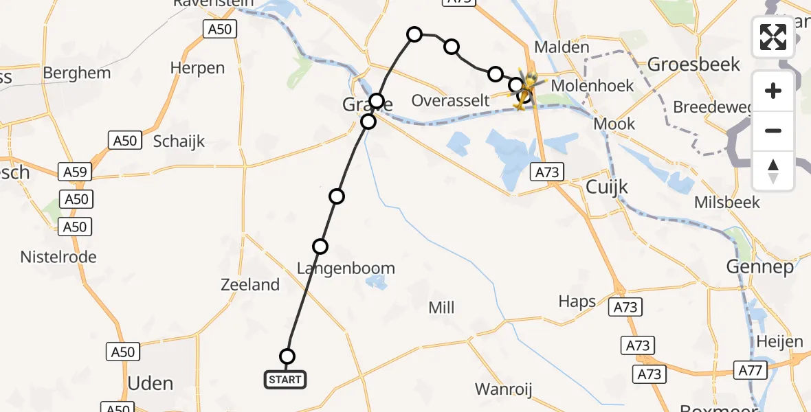 Vluchtroute Traumahelikopter Vliegbasis Volkel - Heumen, 01 september 2026, 04:51