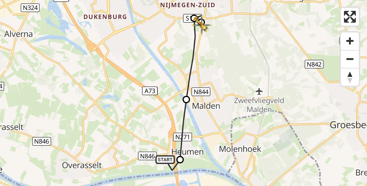 Vluchtroute Traumahelikopter Overasselt - Malden, 01 september 2026, 05:24