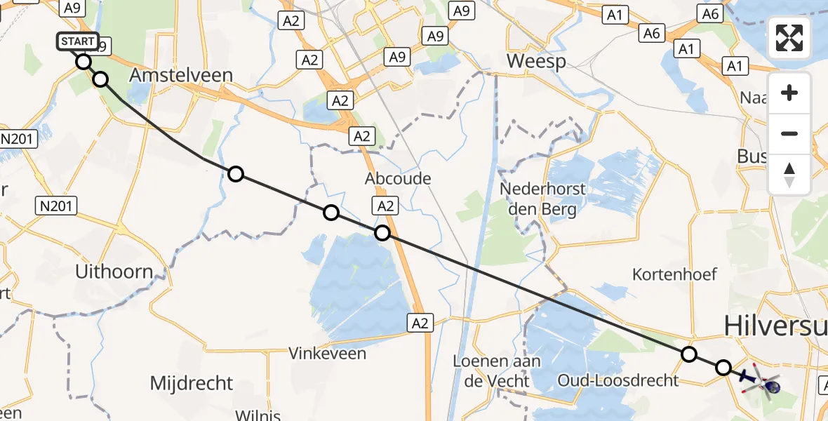 Vluchtroute Politiehelikopter Amsterdam Vliegveld Schiphol - Hilversum, 01 september 2026, 05:29