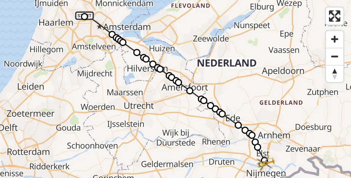 Vluchtroute Traumahelikopter Amsterdam Heliport - Nijmegen, 01 september 2026, 06:13