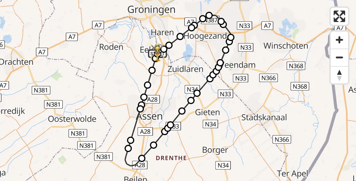Vluchtroute Traumahelikopter Groningen Airport Eelde - Groningen Airport Eelde, 01 september 2026, 06:15
