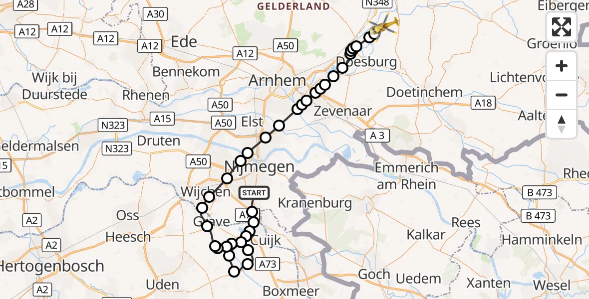 Vluchtroute Traumahelikopter Malden - Steenderen, 01 september 2026, 06:48