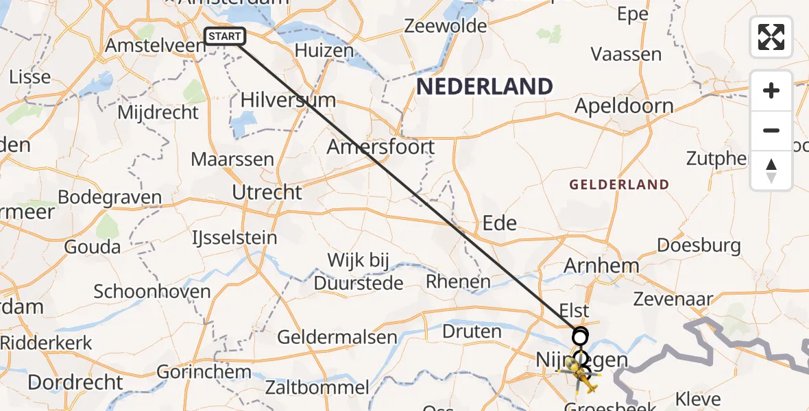 Vluchtroute Traumahelikopter Weesp - Radboud University Medical Center Heliport, 01 september 2026, 06:51