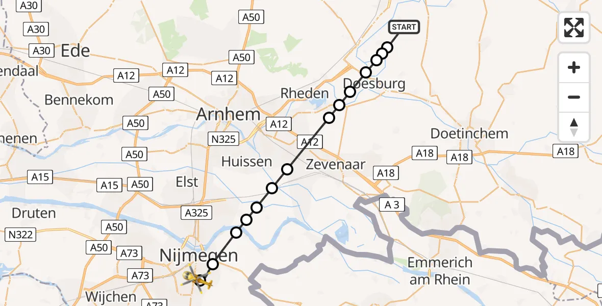 Vluchtroute Traumahelikopter Steenderen - Radboud University Medical Center Heliport, 01 september 2026, 07:50
