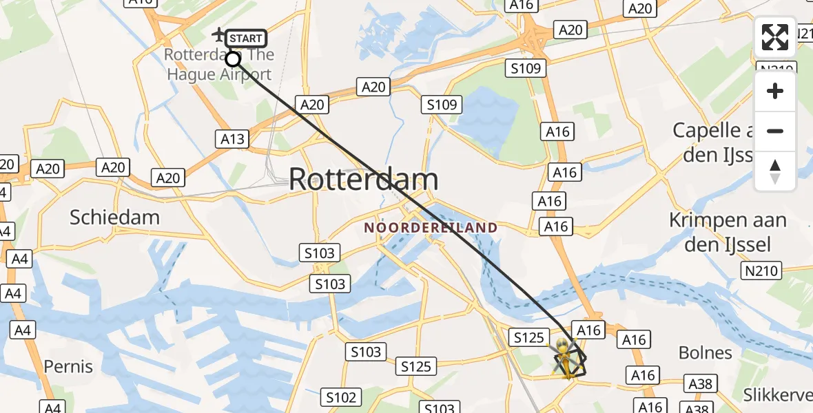 Vluchtroute Traumahelikopter Rotterdam The Hague Airport - Rotterdam, 01 september 2026, 08:16