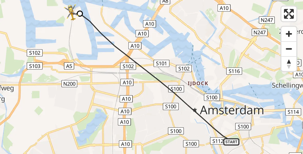 Vluchtroute Traumahelikopter Amsterdam - Amsterdam Heliport, 01 september 2026, 08:36