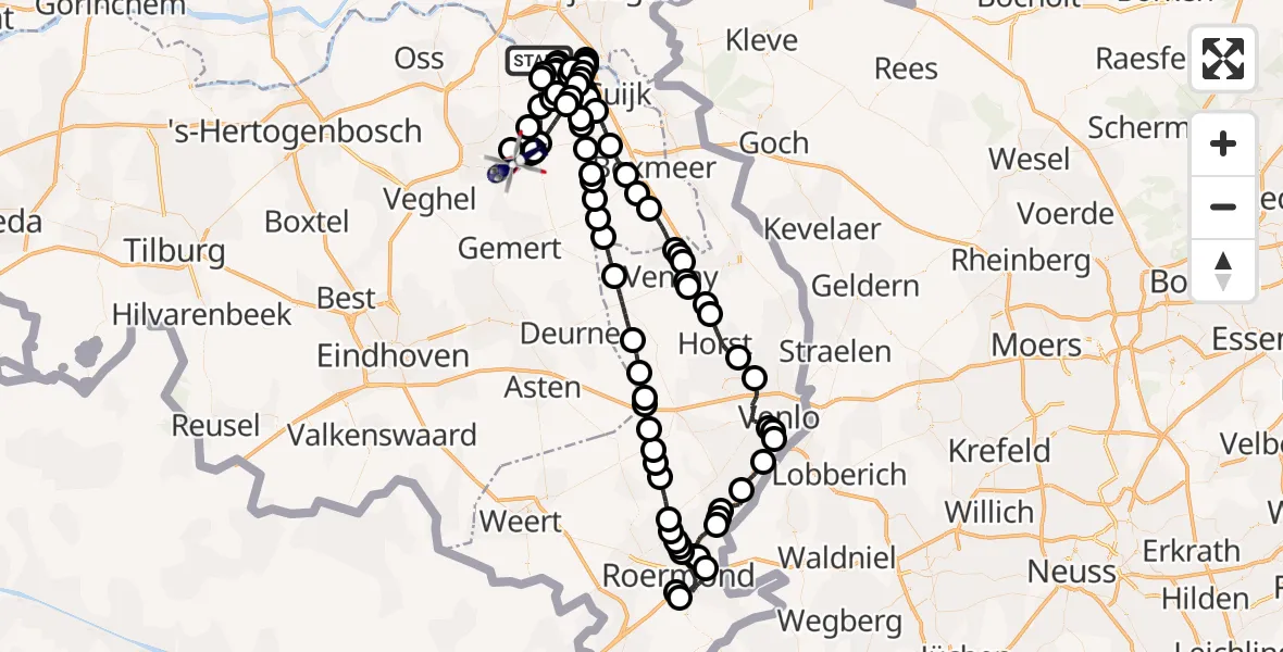 Vluchtroute Politiehelikopter Nederasselt - Vliegbasis Volkel, 01 september 2026, 09:03