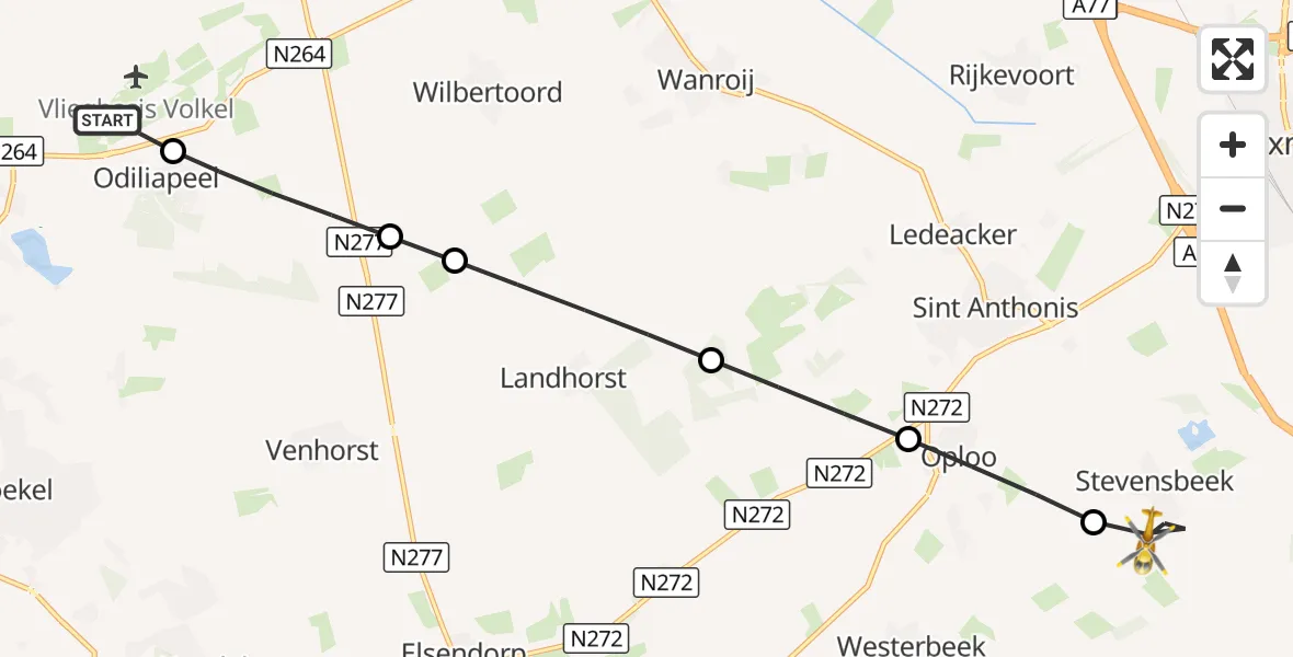 Vluchtroute Traumahelikopter Vliegbasis Volkel - Stevensbeek, 01 september 2026, 09:08