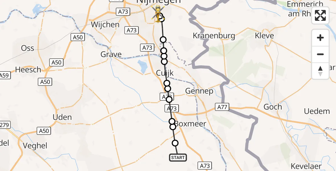 Vluchtroute Traumahelikopter Stevensbeek - Radboud University Medical Center Heliport, 01 september 2026, 09:33