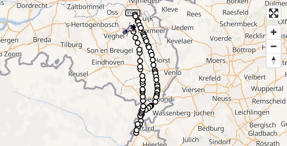 Vluchtroute Politiehelikopter Nederasselt - Vliegbasis Volkel, 01 september 2026, 09:34