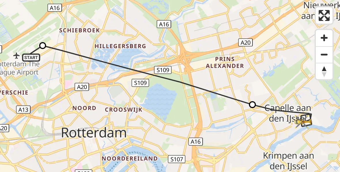 Vluchtroute Traumahelikopter Rotterdam The Hague Airport - Capelle aan den IJssel, 01 september 2026, 10:09