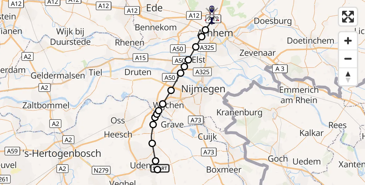 Vluchtroute Politiehelikopter Vliegbasis Volkel - Arnhem, 01 september 2026, 10:33
