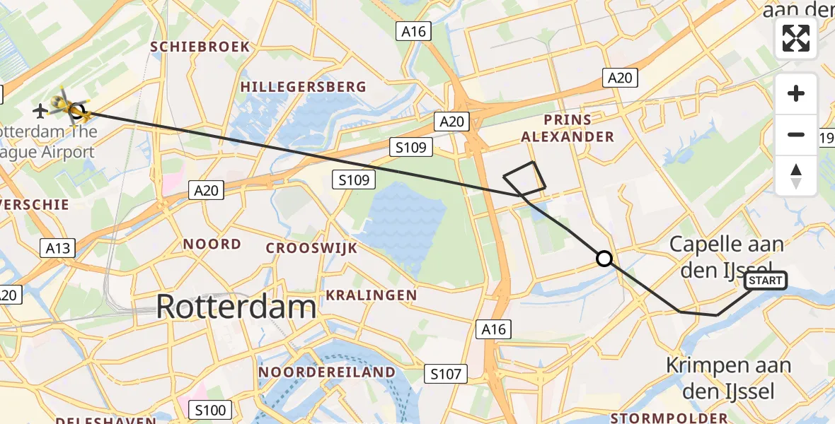 Vluchtroute Traumahelikopter Capelle aan den IJssel - Rotterdam The Hague Airport, 01 september 2026, 10:44