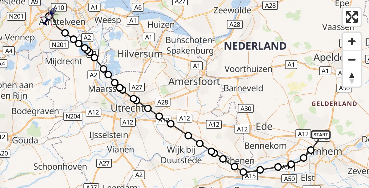 Vluchtroute Politiehelikopter Arnhem - Amsterdam Vliegveld Schiphol, 01 september 2026, 10:56