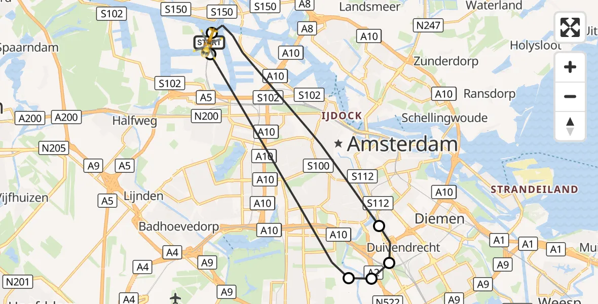 Vluchtroute Traumahelikopter Amsterdam Heliport - Amsterdam Heliport, 01 september 2026, 12:48