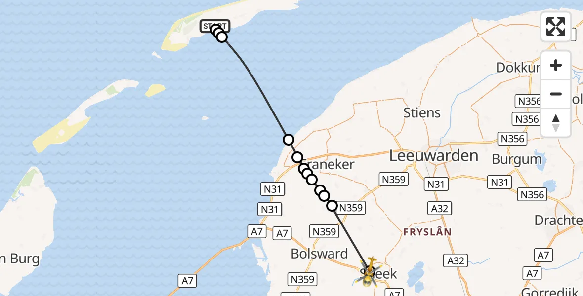 Vluchtroute Ambulancehelikopter Terschelling Heliport - Antonius Hospital Heliport, 01 september 2026, 14:38